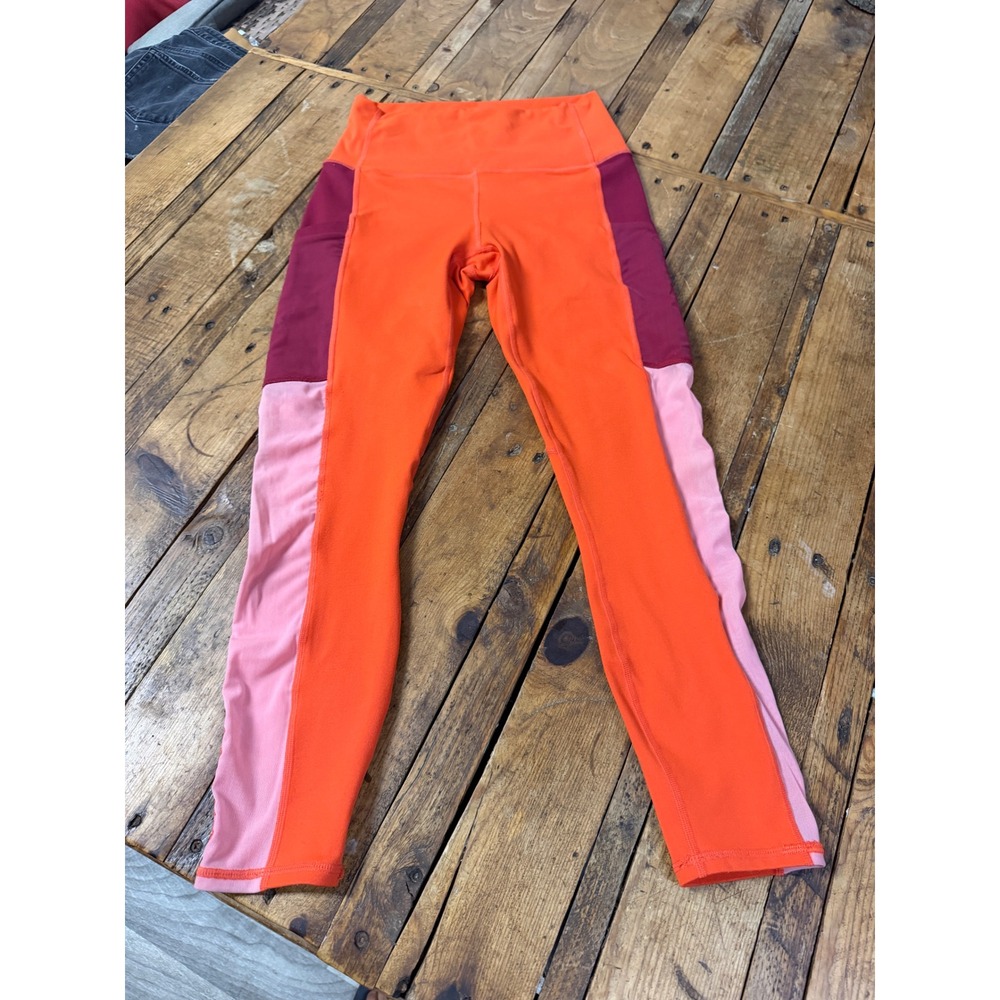 Womens Colorblock S/M Leggings Orange Pink Burgundy Yoga Gym Athleisure